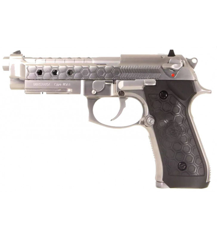 WE M9A1 Hex Cut Silver Gaz Semi et Full Auto 25BBs 1J