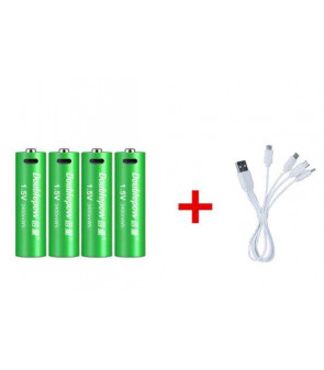 ACM 4 Piles AA 1.5V 3400Mah Lithium Rechargeable + Cable USB