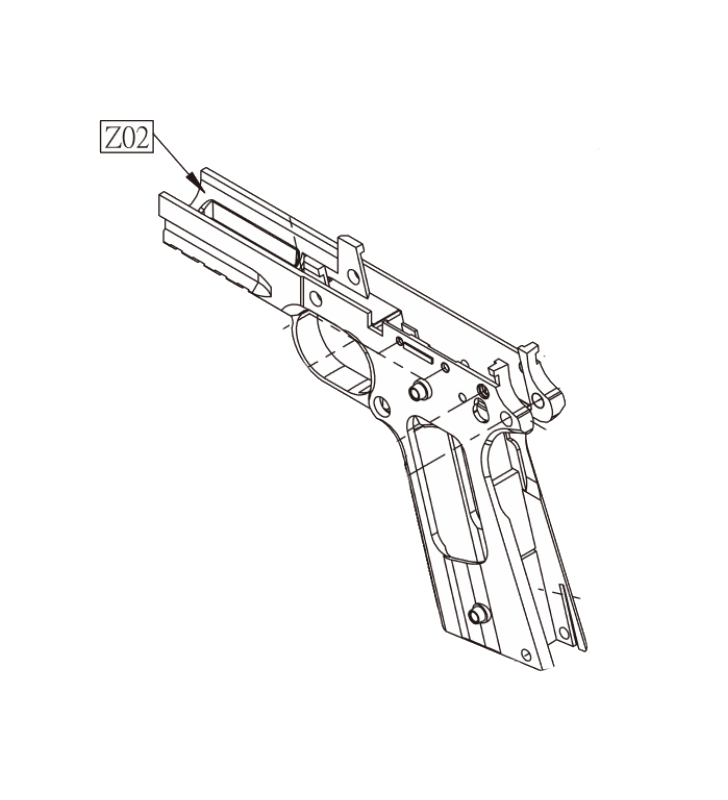 KWC Frame Vide Colt Rail Gun 1911 GBB Co2 Metal Black Part-Z02 (185524/25/31)