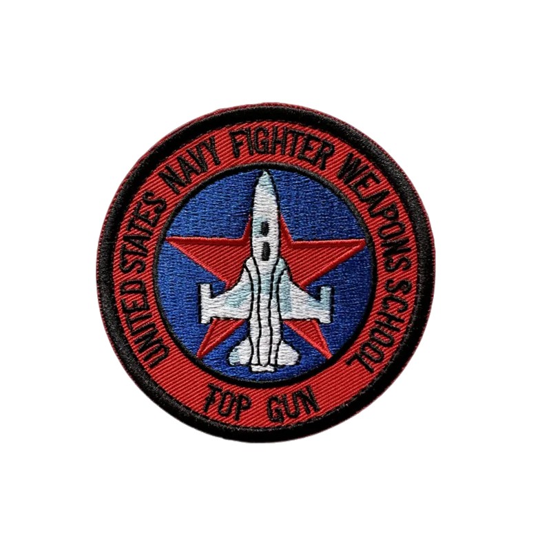 Patch Brodé Thermocollant TOPGUN Navy Fighter 80mm Rouge/Bleu/Noir