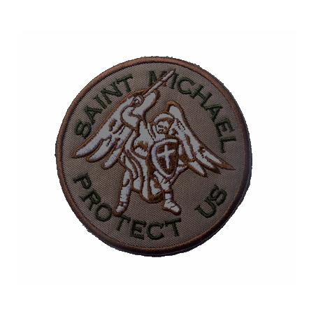 ACM Patch Brodé Saint Michael Protect Us Tan/Bk 80mm