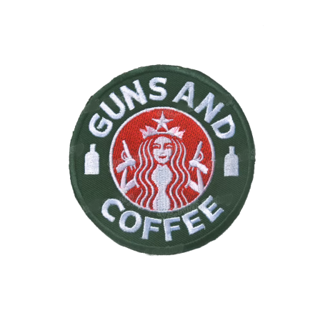 ACM Patch Brodé - Guns and Coffee Rond Vert/Blanc/Rouge 80mm