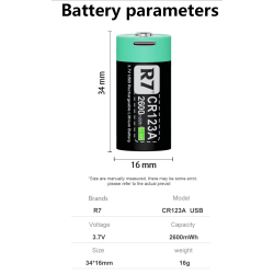 ACM CR123A R7 3.7V 2600Mah Rechargeable USB-C