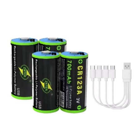 ACM Lot x4 CR123A 3V 700Mah Rechargeable USB-C + Cordon